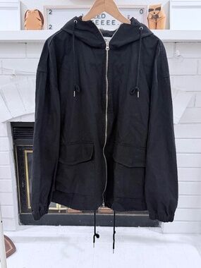 Full Zip Drawstring Hoodie & Waist Army Combat Uniform Korean Style Jacket